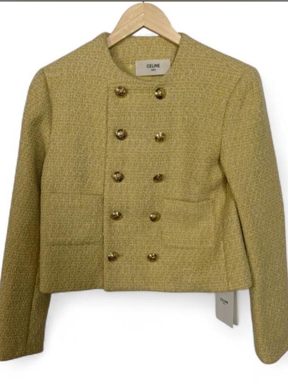 Celine Double-Breasted Cropped Jacket in Gold